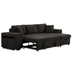 104 Modern L-Shape 3 Seat Reversible Sectional Couch, Pull Out Sleeper Sofa with Storage Chaise and 2 Stools