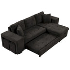 104 Modern L-Shape 3 Seat Reversible Sectional Couch, Pull Out Sleeper Sofa with Storage Chaise and 2 Stools