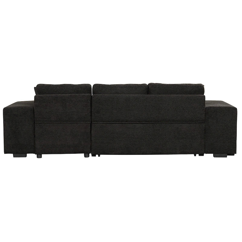 104 Modern L-Shape 3 Seat Reversible Sectional Couch, Pull Out Sleeper Sofa with Storage Chaise and 2 Stools