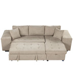 104 Modern L-Shape 3 Seat Reversible Sectional Couch, Pull Out Sleeper Sofa with Storage Chaise and 2 Stools