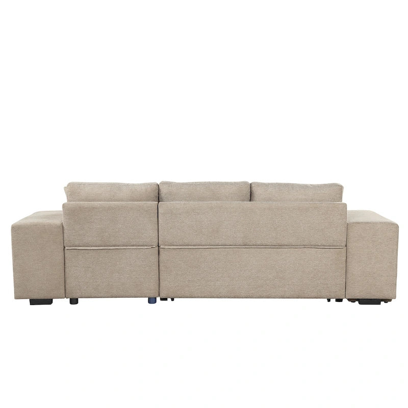 104 Modern L-Shape 3 Seat Reversible Sectional Couch, Pull Out Sleeper Sofa with Storage Chaise and 2 Stools