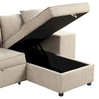 104 Modern L-Shape 3 Seat Reversible Sectional Couch, Pull Out Sleeper Sofa with Storage Chaise and 2 Stools