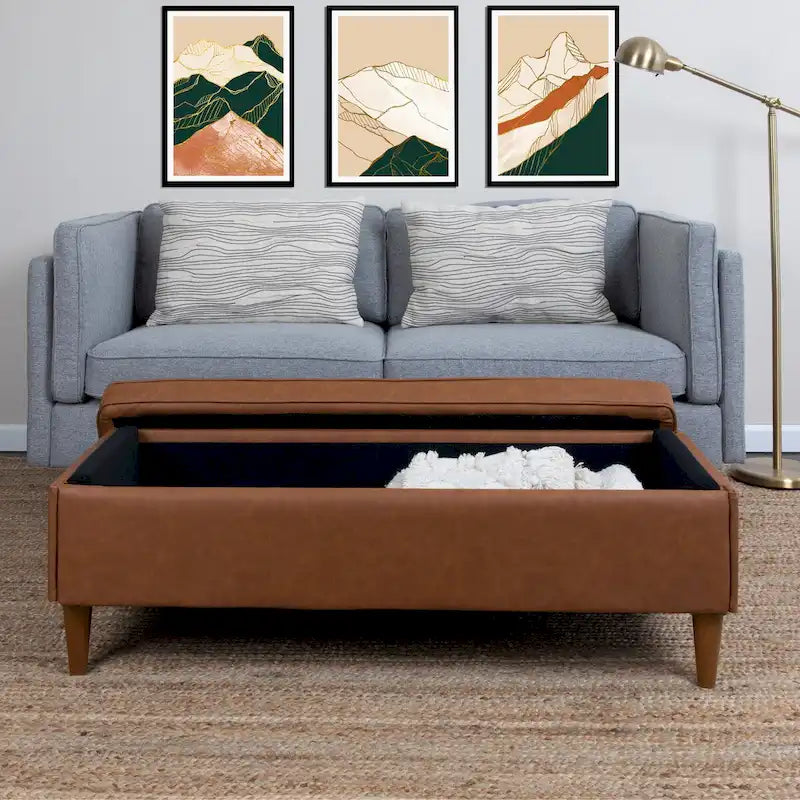 Atley Upholstered Bench with Storage and Solid Wood Legs