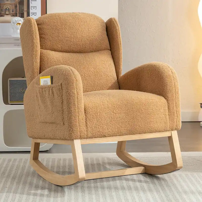 Teddy Fabric Rocking Chair With Packet Wood Legs For Living Room