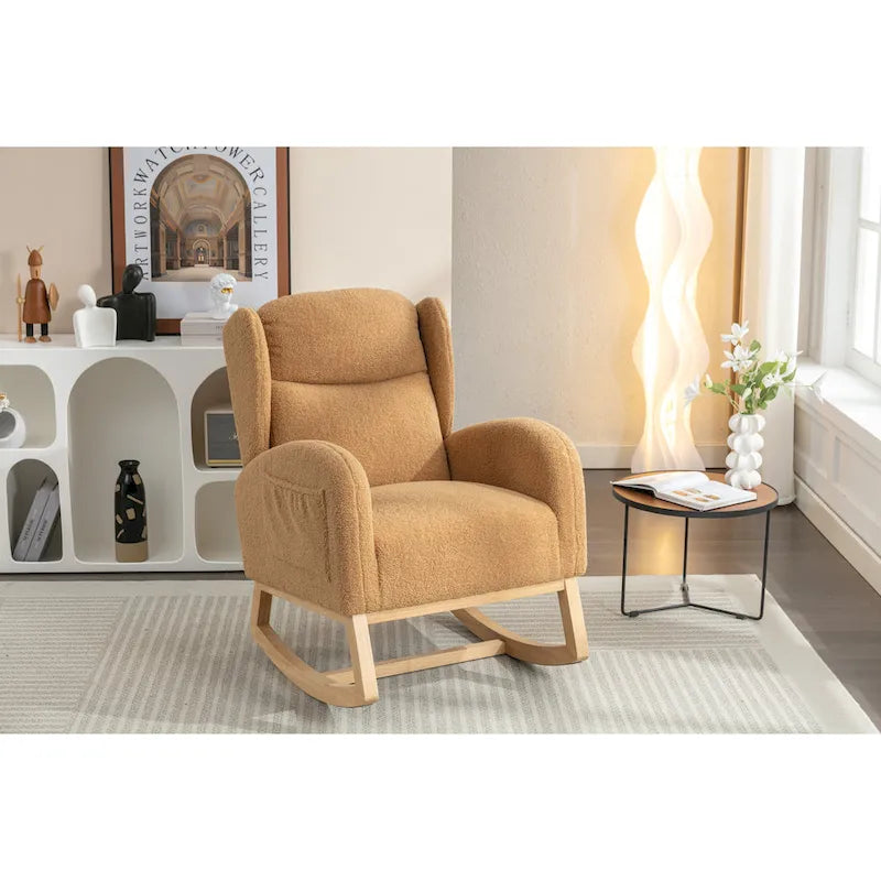 Teddy Fabric Rocking Chair With Packet Wood Legs For Living Room