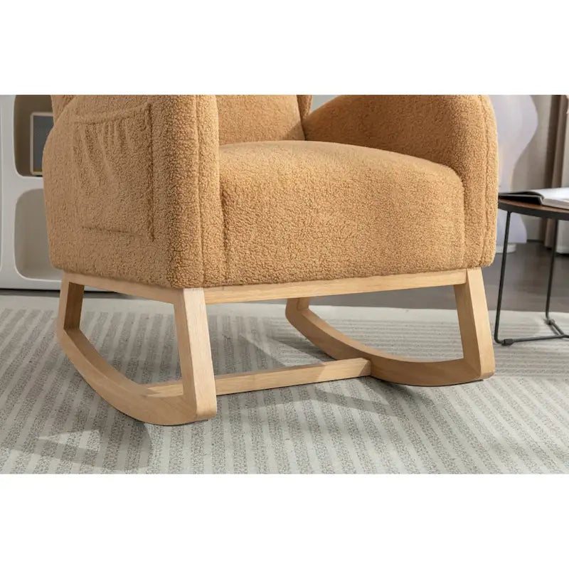 Teddy Fabric Rocking Chair With Packet Wood Legs For Living Room