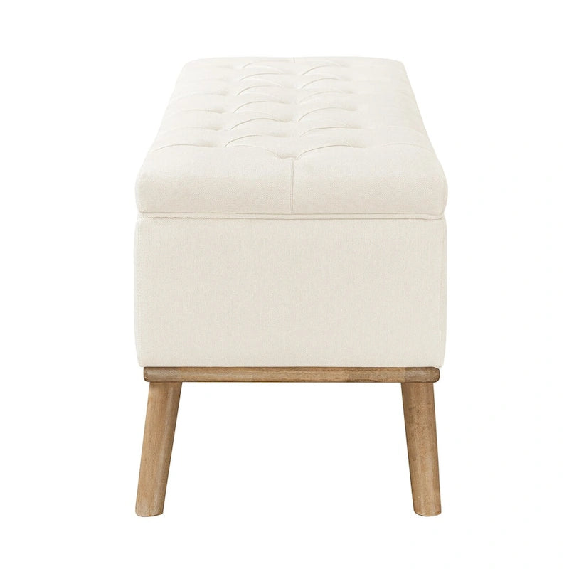 LUE BONA Mid-Century Modern Upholstered Storage Ottoman Button Tufted Fabric Storage Bench with Linen Seat