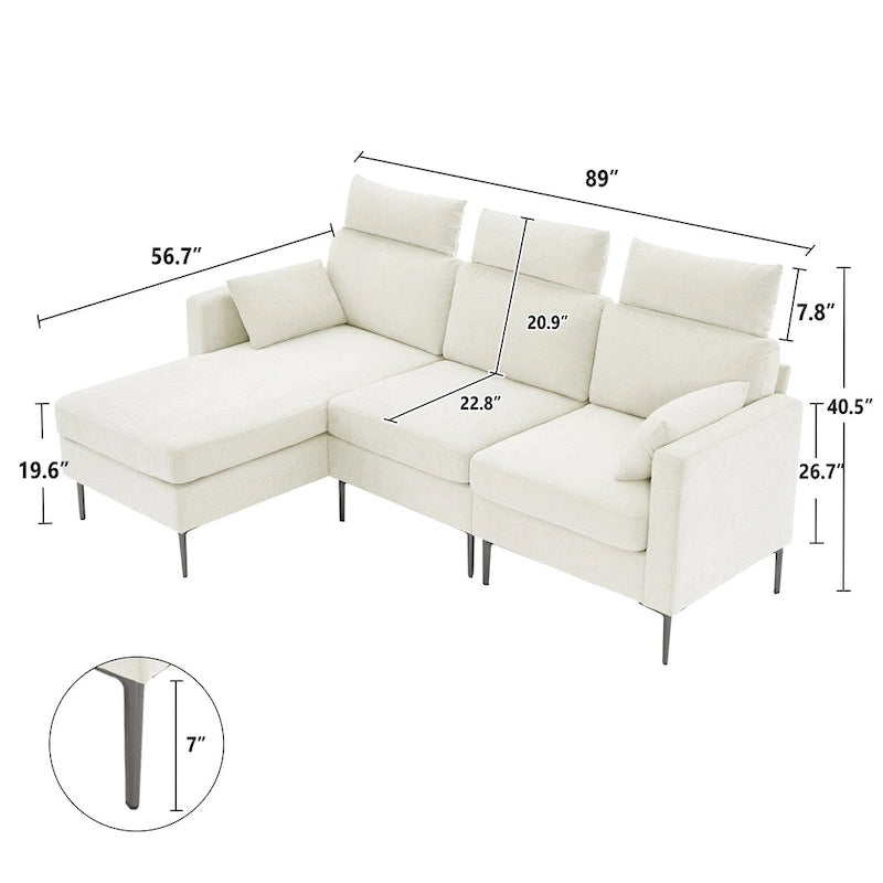 89 Chenille Sectional Sofa Couch With Extra Wide Chaise For Livingroom