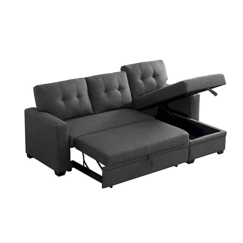 Upholstered Pull Out Sectional Sofa with Chaise - 82W x 53D x 34.5H