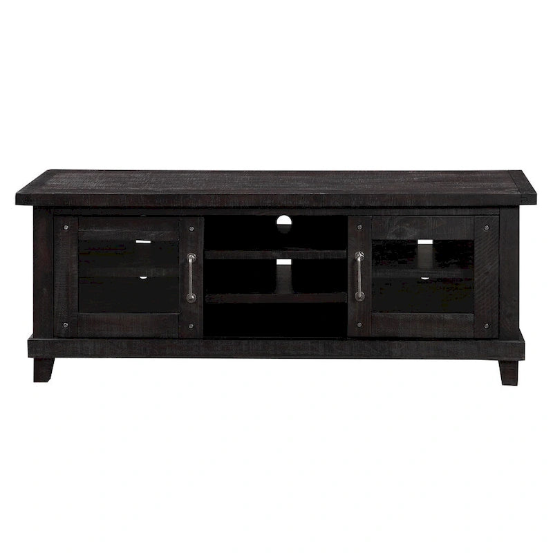 Three Open Shelves Entertainment Center with Exposed Bolts and Cross Bracing, Brown