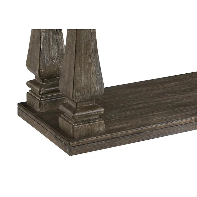 Rectangular Wooden Sofa Table with Square Baluster Legs, Gray