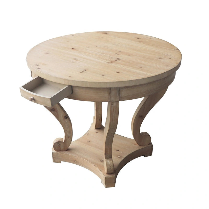 Curved Legs Farmhouse Style Small Size Round Dining Table - Natural Wood