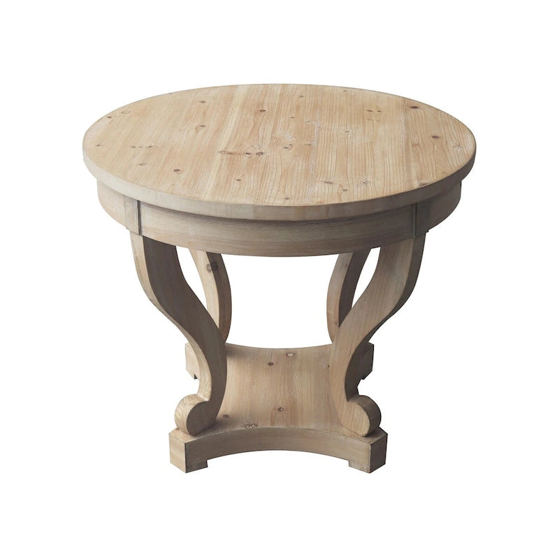 Curved Legs Farmhouse Style Small Size Round Dining Table - Natural Wood