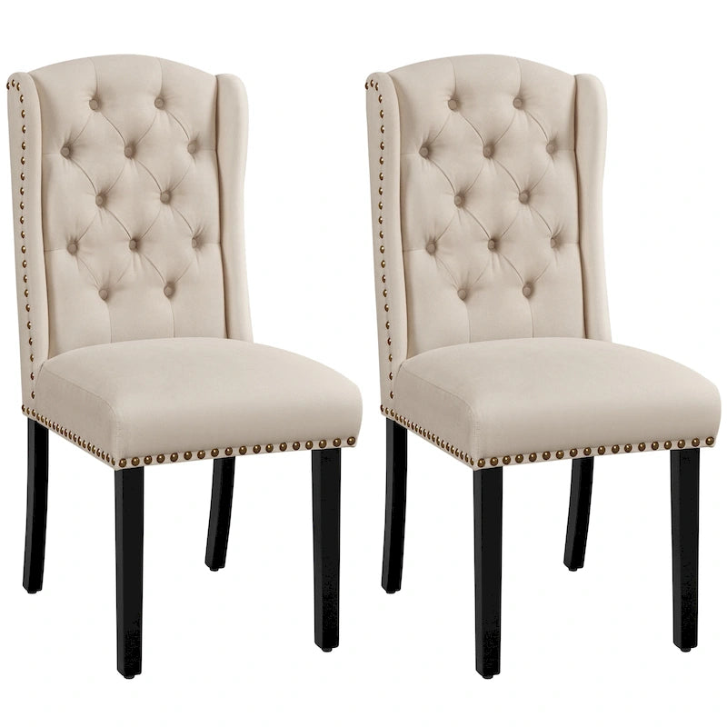 Yaheetech 2pcs Upholstered Dining Chair Button Tufted Dining Room Chair with Nailhead Trims - N/A
