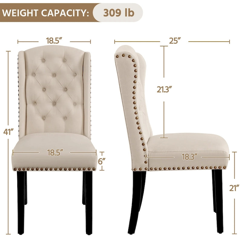 Yaheetech 2pcs Upholstered Dining Chair Button Tufted Dining Room Chair with Nailhead Trims - N/A