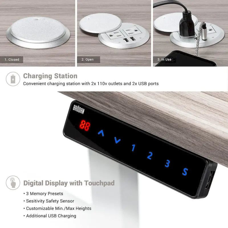 BRODAN Electric Standing Desk, Adjustable Height Office Desk, L Shape