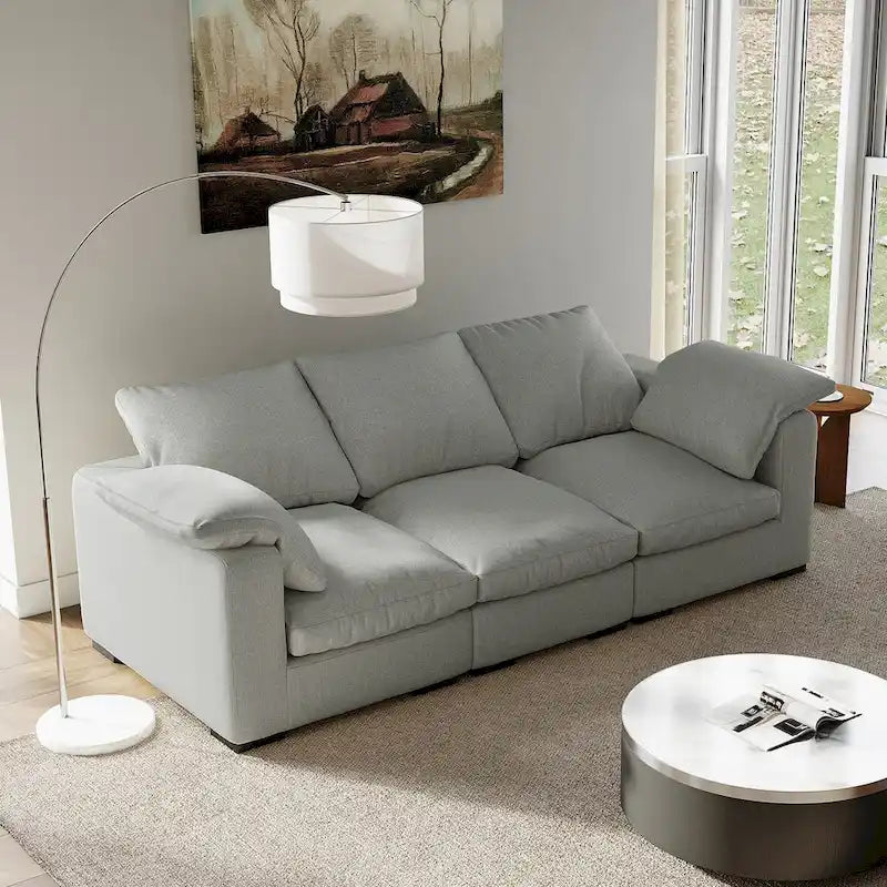 86.61 Modern Farmhouse Deep 3-Seater Sofa, Track Arm Couch, Linen Fabric Sofa