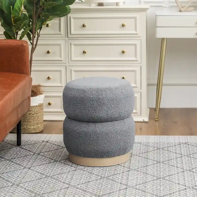 Adeco Teddy Round Upholstered Ottoman Stool
