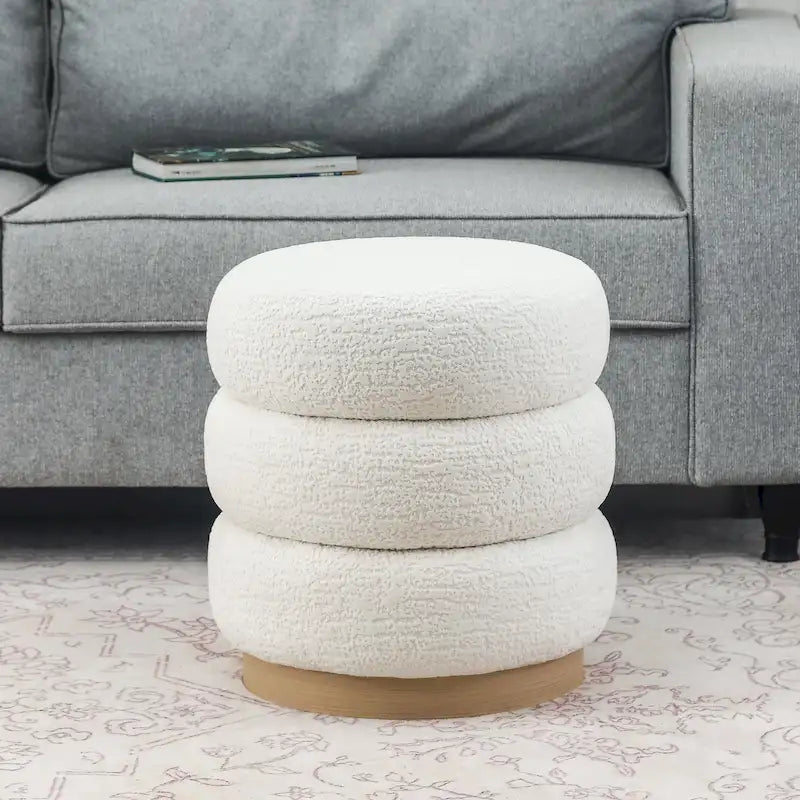 Adeco Teddy Round Upholstered Ottoman Stool