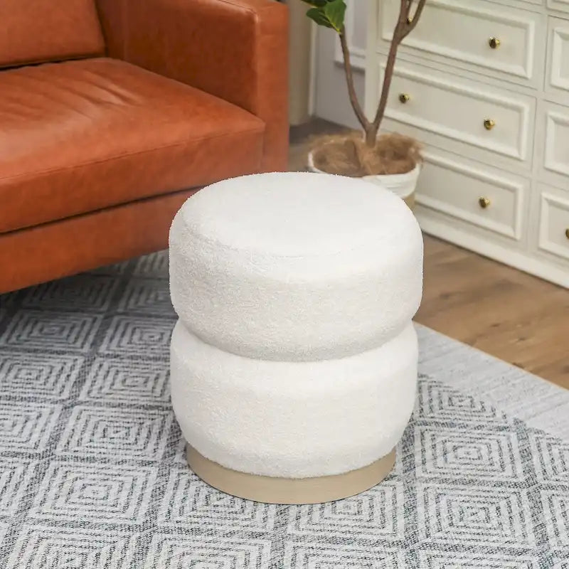 Adeco Teddy Round Upholstered Ottoman Stool