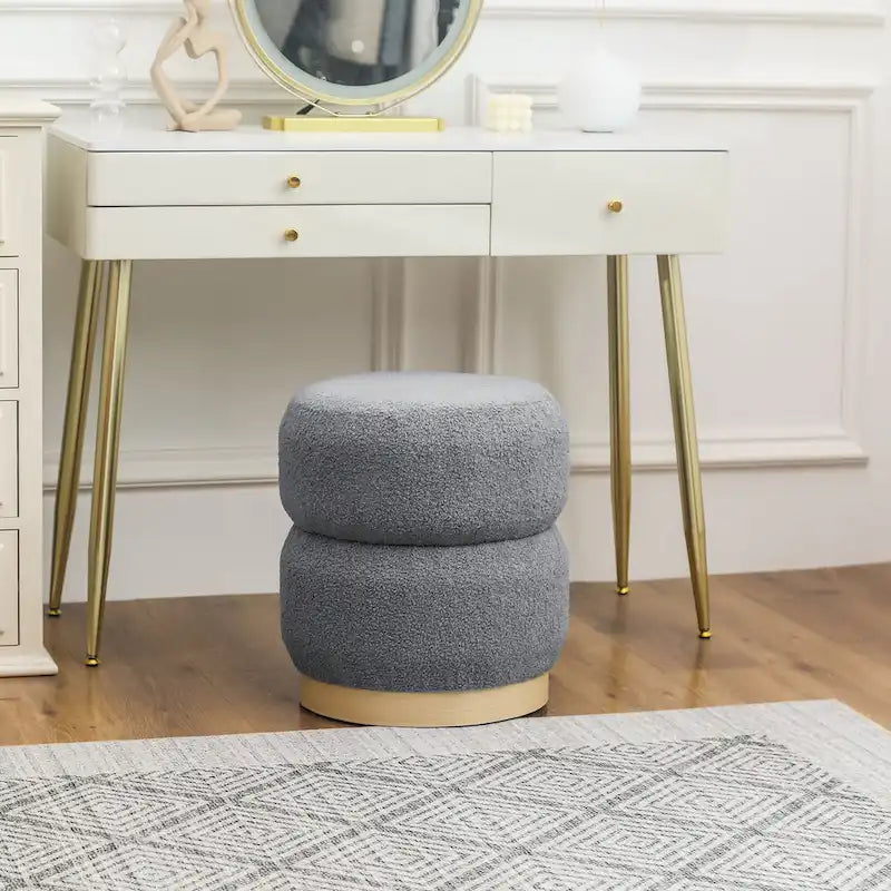 Adeco Teddy Round Upholstered Ottoman Stool