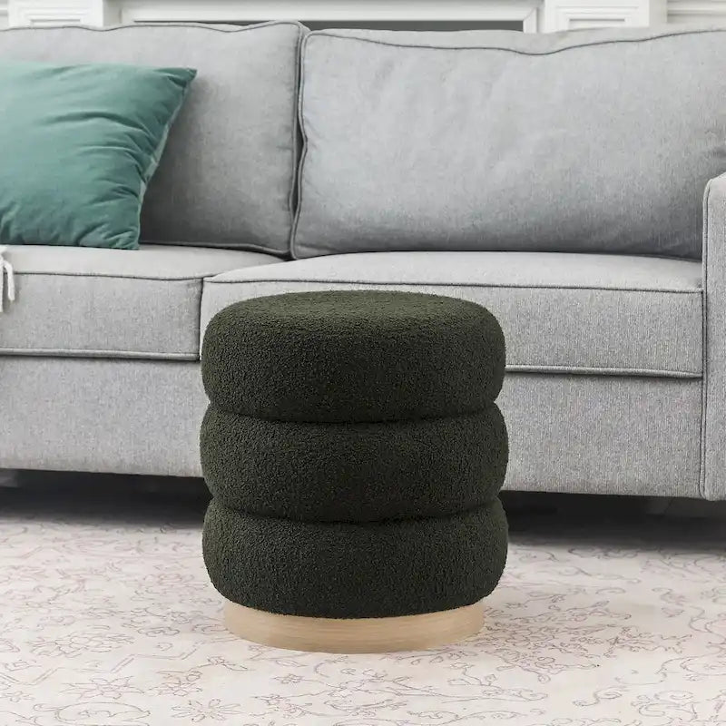 Adeco Teddy Round Upholstered Ottoman Stool