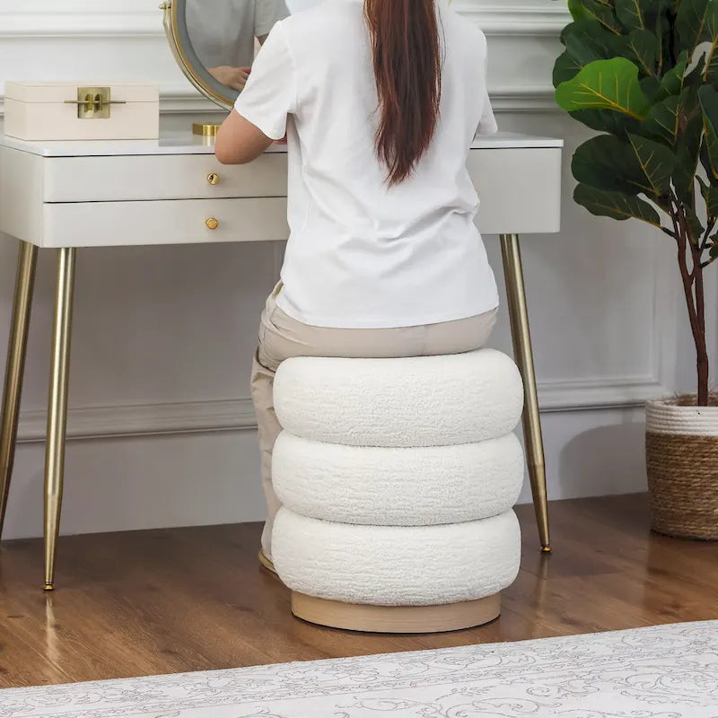 Adeco Teddy Round Upholstered Ottoman Stool