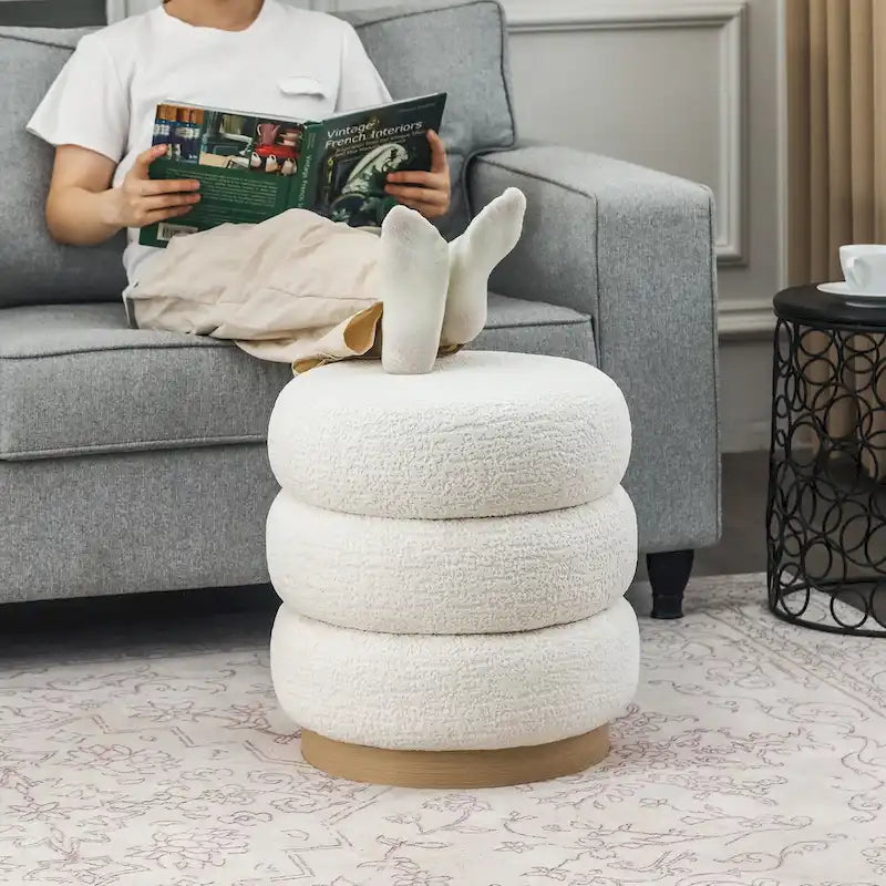 Adeco Teddy Round Upholstered Ottoman Stool