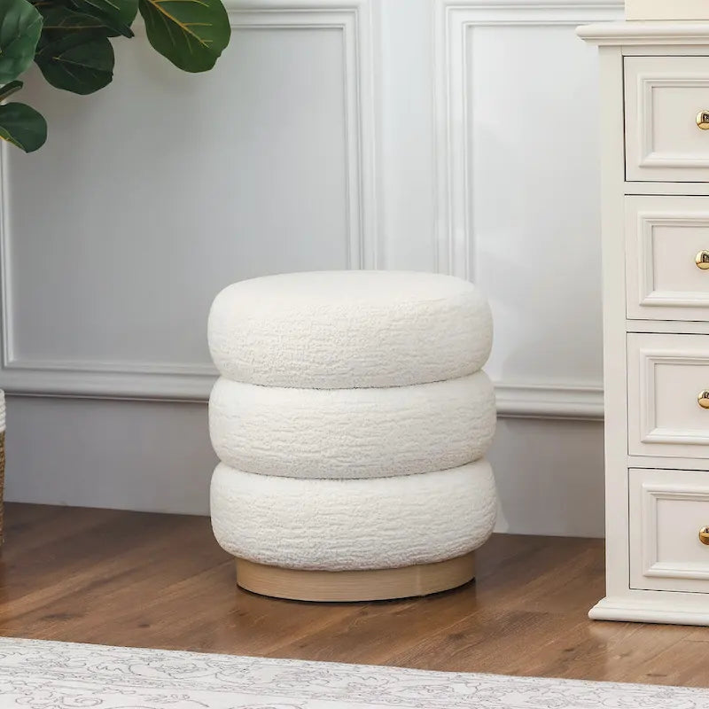 Adeco Teddy Round Upholstered Ottoman Stool
