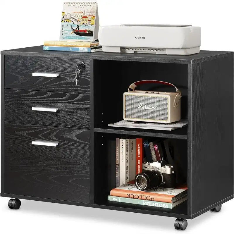 3-Drawer Wood File Cabinet with Lock - 15.7D x 31.3W x 24.7H