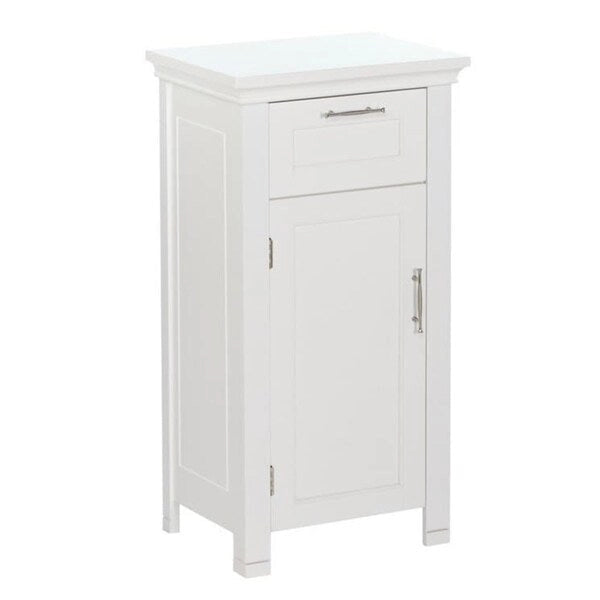 RiverRidge Somerset Single Door Bathroom and Laundry Storage Cabinet with Drawer and Adjustable Shelf - White