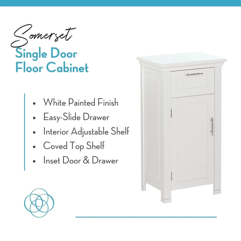 RiverRidge Somerset Single Door Bathroom and Laundry Storage Cabinet with Drawer and Adjustable Shelf - White