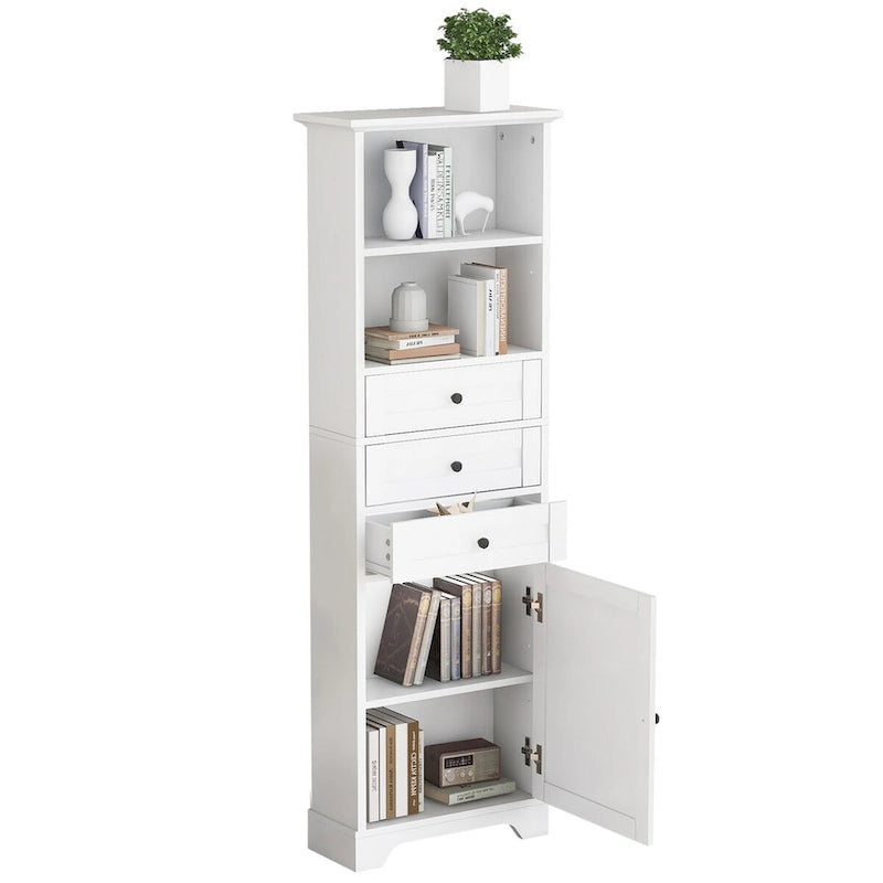 10 in. W x 22 in. D x 68.3 in. H White MDF Linen Cabinet with 3 Drawers and Adjustable Shelves