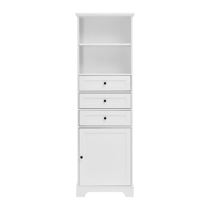10 in. W x 22 in. D x 68.3 in. H White MDF Linen Cabinet with 3 Drawers and Adjustable Shelves