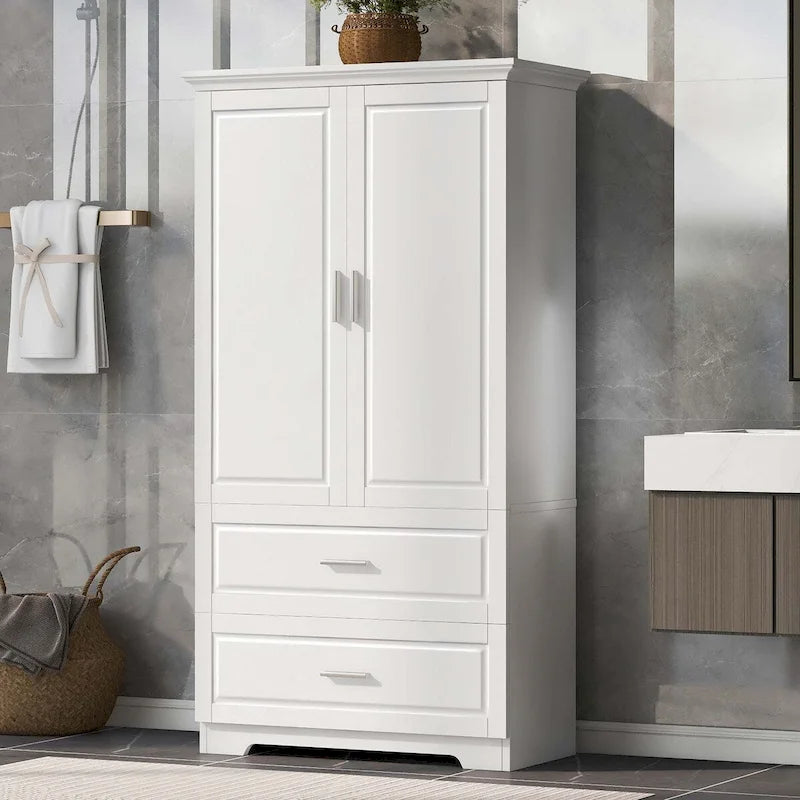Tall Bathroom Storage Cabinet with Drawers and Adjustable Shelf