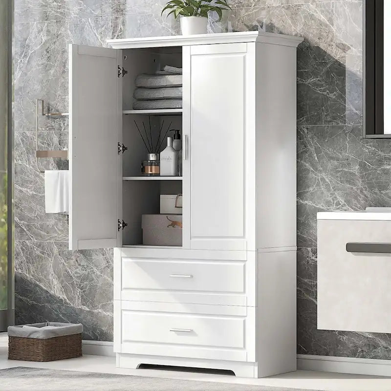 Tall Bathroom Storage Cabinet with Drawers and Adjustable Shelf