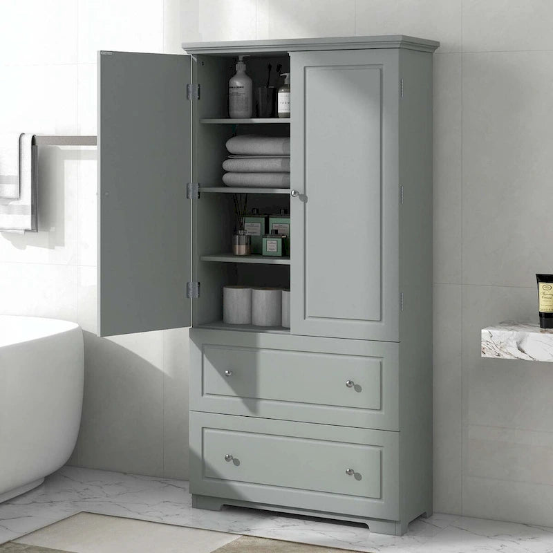 Tall Bathroom Storage Cabinet with Drawers and Adjustable Shelf