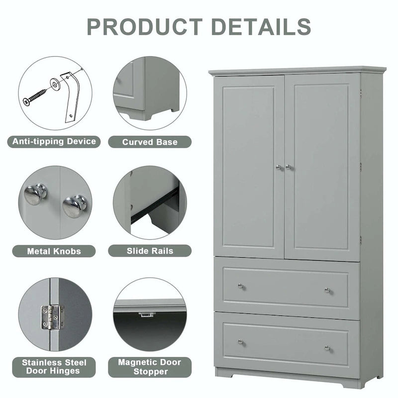Tall Bathroom Storage Cabinet with Drawers and Adjustable Shelf