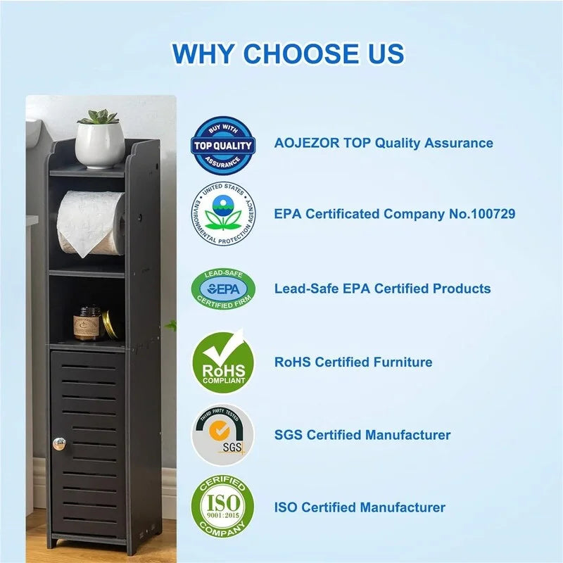 Toilet Paper Holder Stand Bathroom Storage Cabinet Beside Toilet Storage for Small Bathroom - 6.7D x 6.7W x 30H