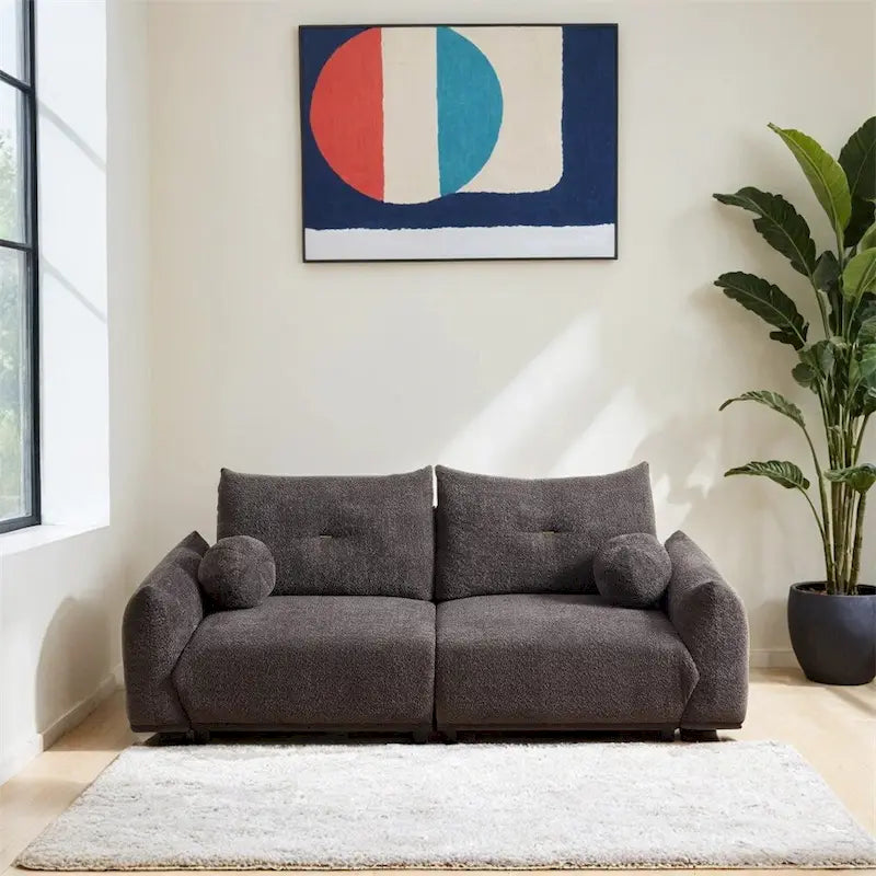 2-Seater Sofa 90" Lambswool Fabric High-Density Foam Mid-Century Modern 2 Pillows 750 LBS