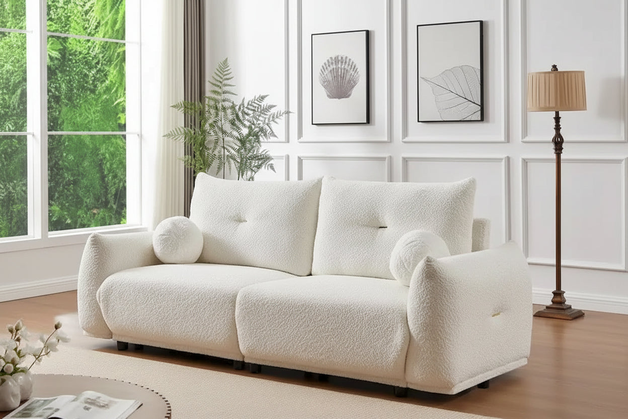 2-Seater Sofa 90" Lambswool Fabric High-Density Foam Mid-Century Modern 2 Pillows 750 LBS